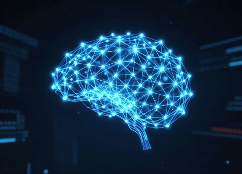 Futuristic network of glowing data points representing predictive maintenance and industry 4.0