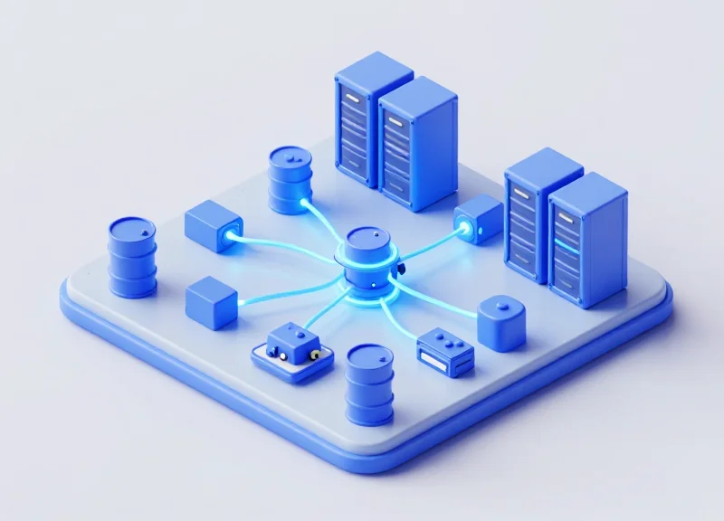 3D model of an integrated industrial IoT network tracking hazmat containers.