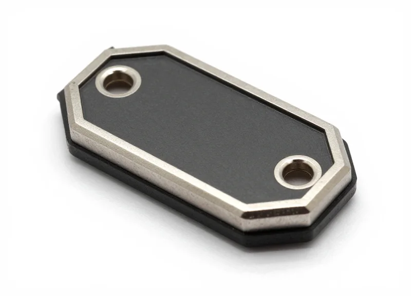 A rugged industrial on-metal RFID tag shown from a 45-degree angle