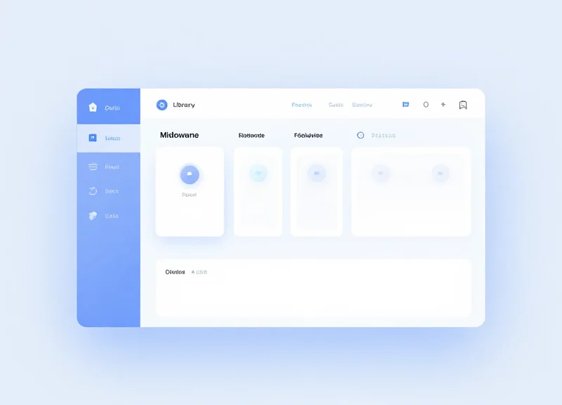 A sleek, modern software interface mockup showing abstract data panels and connection nodes.