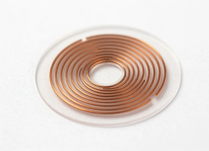 Macro close-up of a high-quality RFID inlay showing technical antenna details.