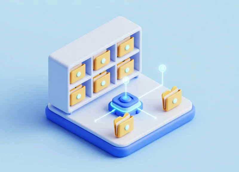 Isometric view of a document tracking system identifying multiple files simultaneously.