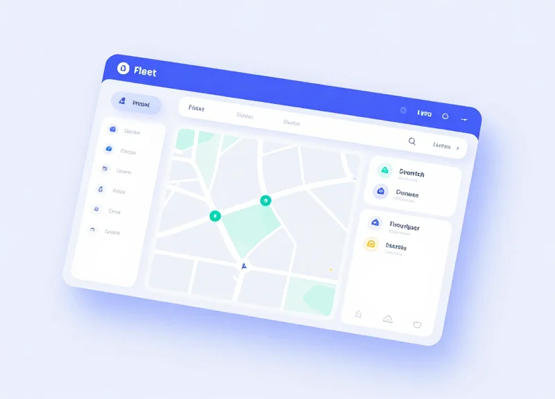 Abstract digital interface showing a fleet management dashboard with map grids and status bars.