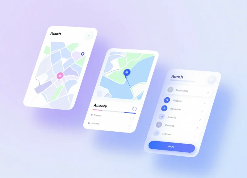 A glassmorphism-style dashboard showing abstract asset intelligence tracking icons and data maps.
