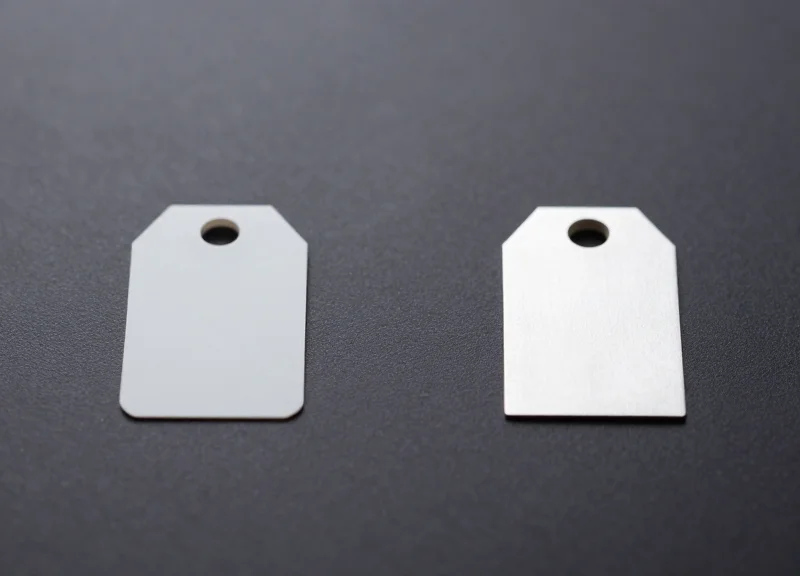 Two types of RFID tags side by side on a neutral surface for technical comparison.