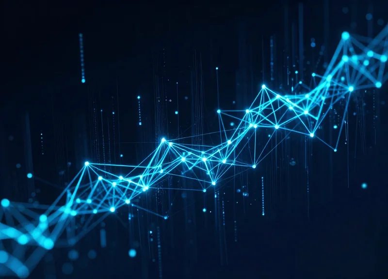 Abstract digital visualization of light trails and geofencing boundaries monitoring asset movement.