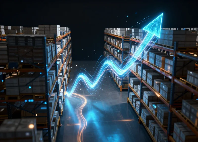 Abstract technology visualization of smart warehouse data trends