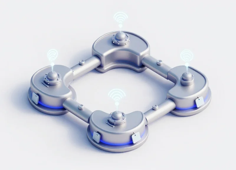 3D diagram showing strategic placement of sensors on a complex metallic structure