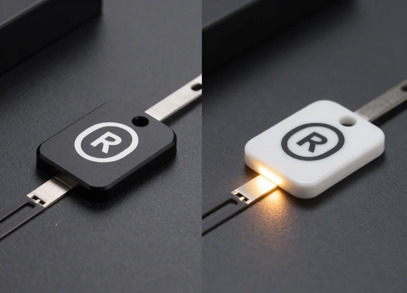 Side-by-side comparison of PCB and Ceramic RFID tags illustrating their relative durability.