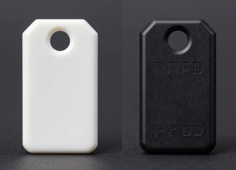 Comparison between a ceramic RFID tag and a high-performance plastic RFID tag.