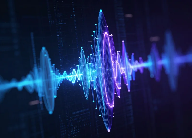 Digital representation of UHF radio frequency waves and data streams in a dark environment.