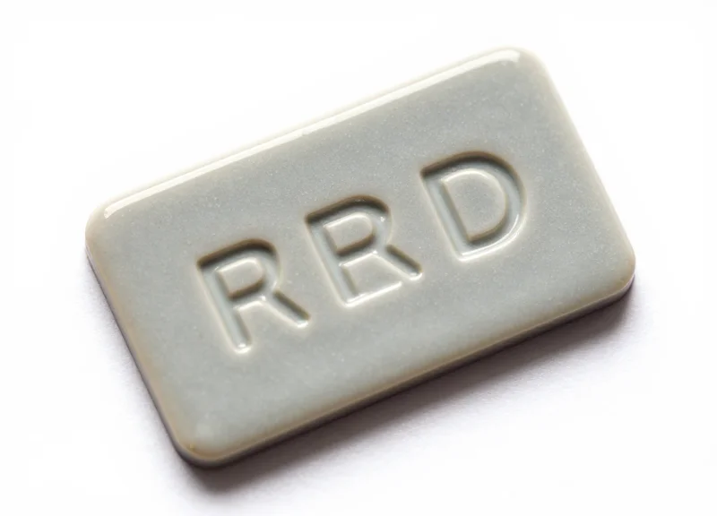 Close-up of a high-temperature resistant ceramic RFID tag on a white background.