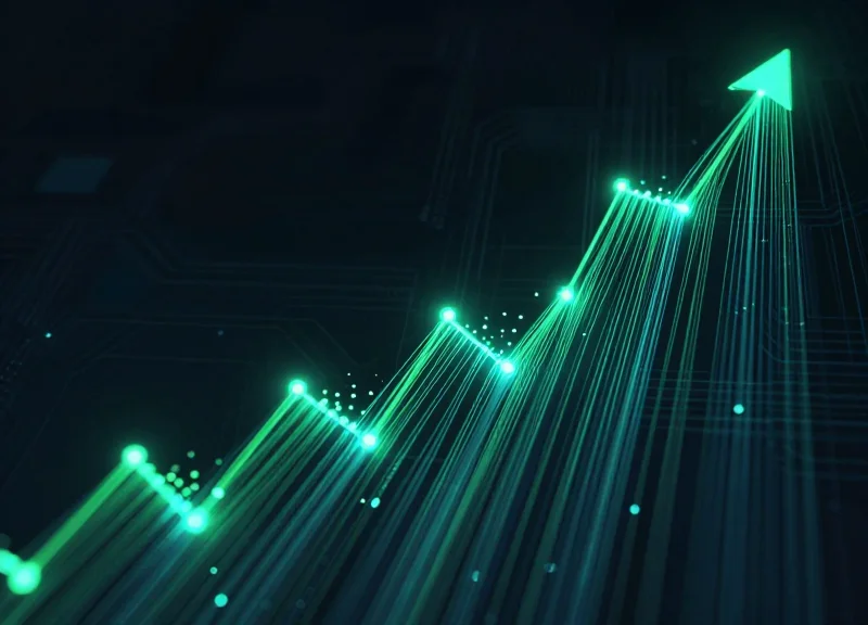 Abstract visualization of efficiency growth and data streams in laundry management.