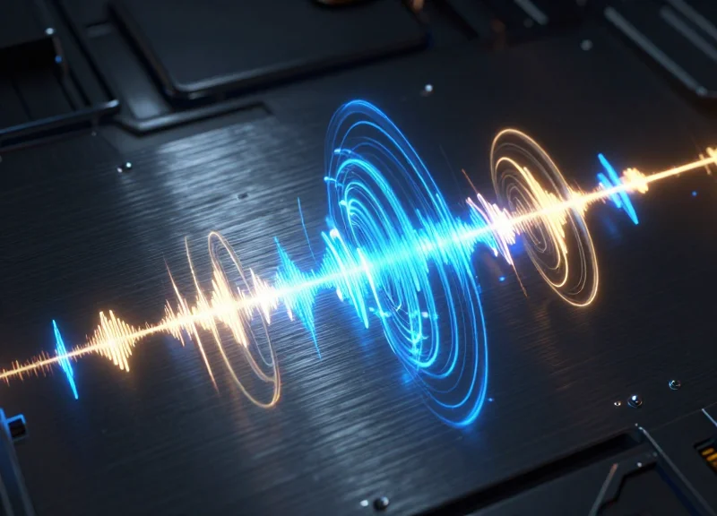 Abstract visualization of radio frequency waves bouncing off a metallic surface creating interference patterns.