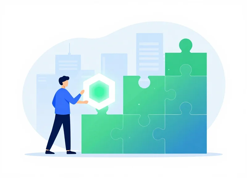 Flat vector illustration of a technician successfully placing a digital node onto a large city blueprint, representing future-proofing.