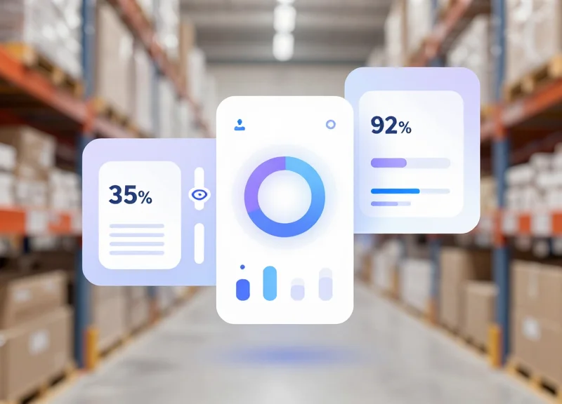 A conceptual digital interface for warehouse management software with data visualizations.
