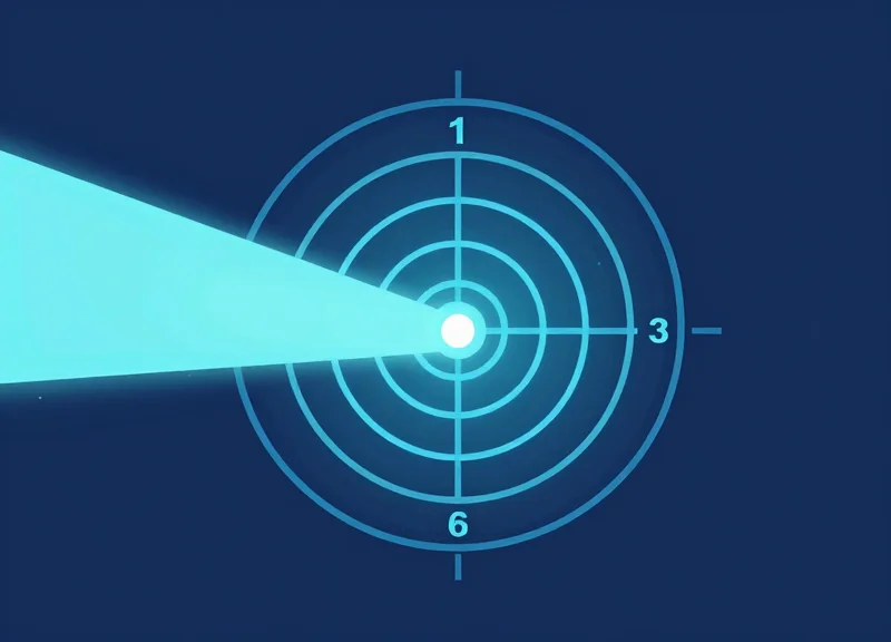 Abstract illustration of a precision-aimed laser hitting a center point on a digital grid, representing 99.9% accuracy.