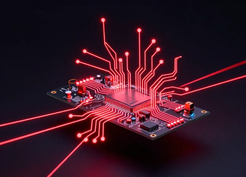 Abstract visualization of vibration waves and stress impacting a circuit board