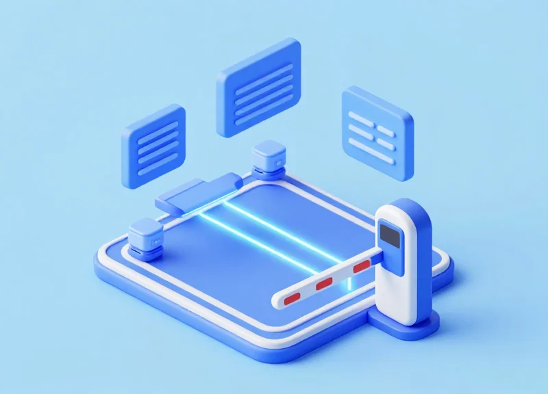 Isometric 3D model of a software architecture connecting parking readers to a central server