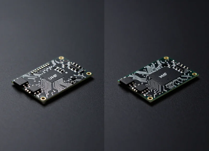 Two different types of RFID modules compared side-by-side on a clean background.