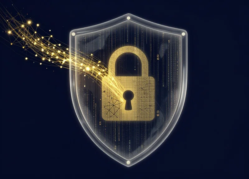 Abstract representation of data security and encryption at the edge of a network.