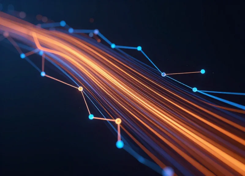 Abstract visualization of high-speed data streams representing automated scanning accuracy.