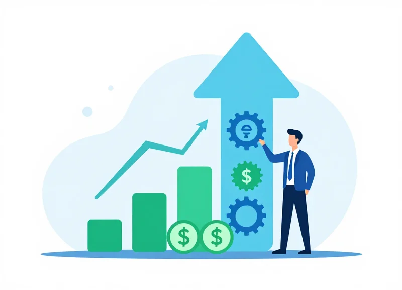A flat vector illustration showing a logistics manager looking at a growing upward trend of efficiency and savings.