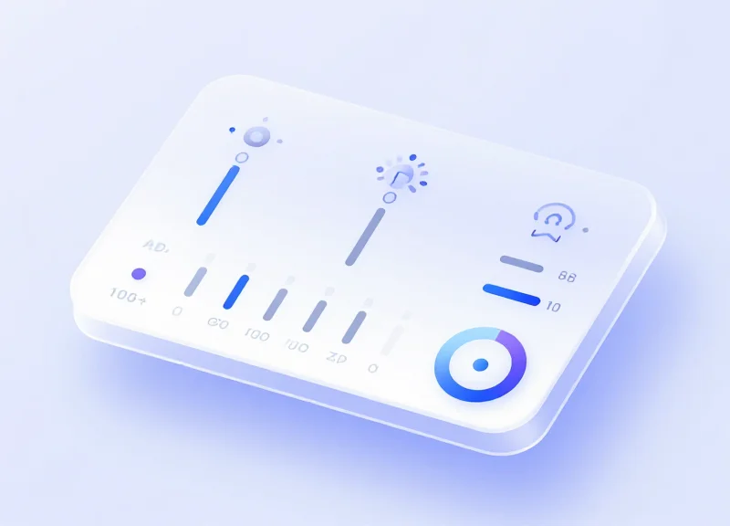 Modern abstract software interface for hardware calibration with glassmorphism