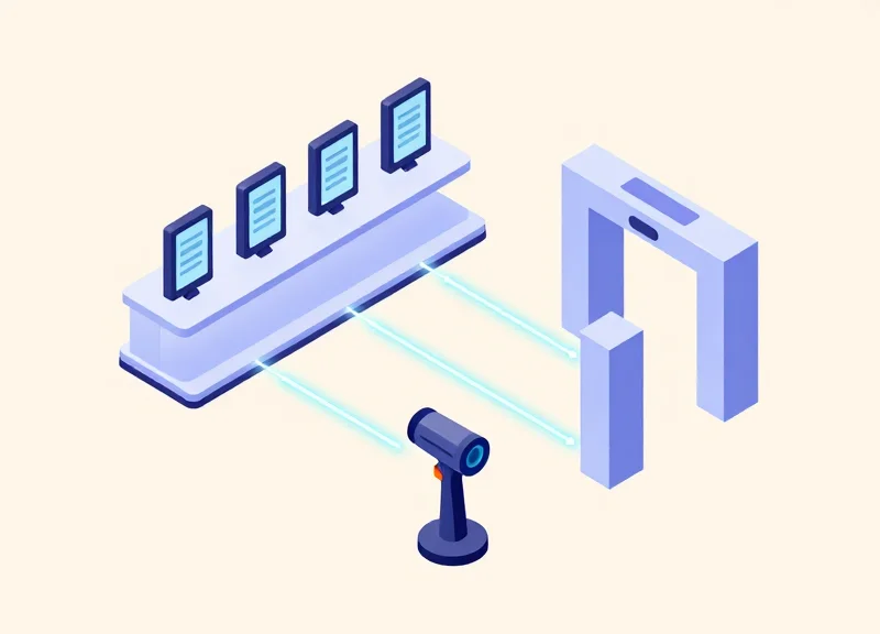 Isometric 3D model showing the coexistence of RFID, EAS, and ESL devices in a retail ecosystem.
