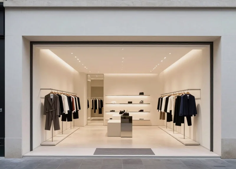 Modern luxury retail store entrance with an invisible low-profile RFID floor antenna integrated into the flooring.