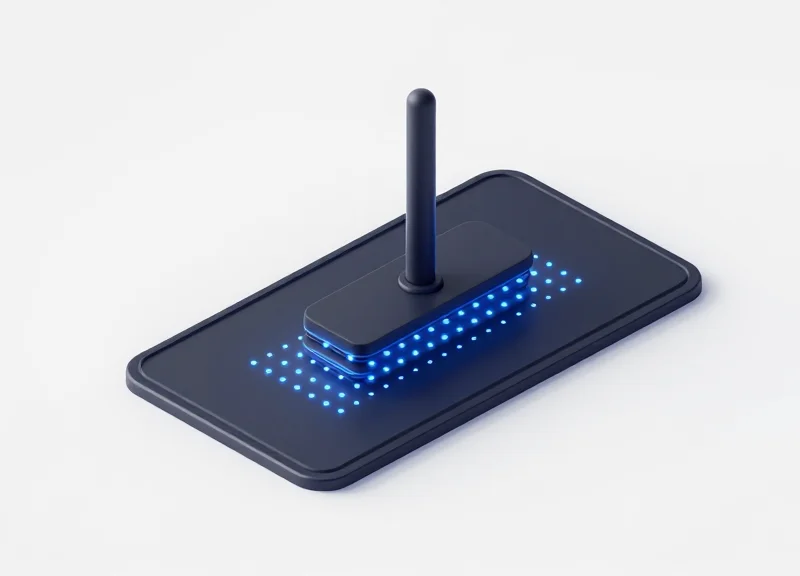 3D isometric view of an RFID floor mat with internal sensor layers