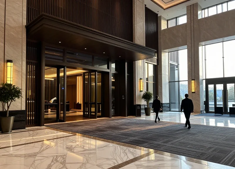 Modern clean event lobby with a seamless entrance carpet