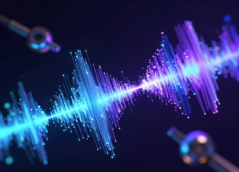 Abstract visualization of glowing blue radio frequency waves emitting from metal industrial tools, representing UHF RFID technology.