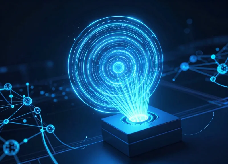 Abstract visualization of RFID waves scanning archive boxes.