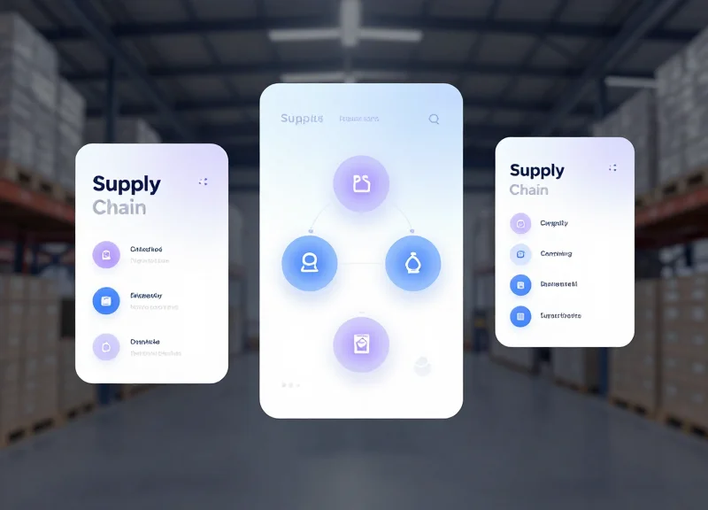 Modern supply chain management dashboard with abstract data visualizations and interface elements