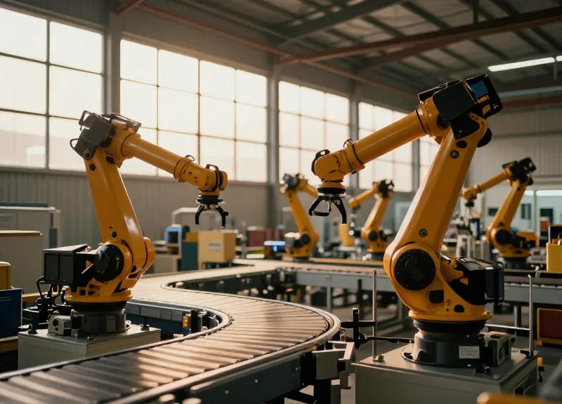An automated logistics warehouse with high-speed conveyors and smart sorting systems.