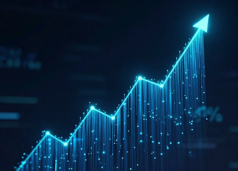 Abstract visualization of efficiency growth with glowing blue data streams