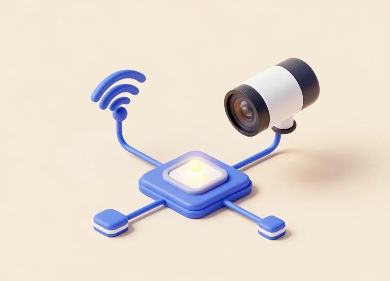 Isometric 3D model showing the integration of RFID sensors and 4K cameras.
