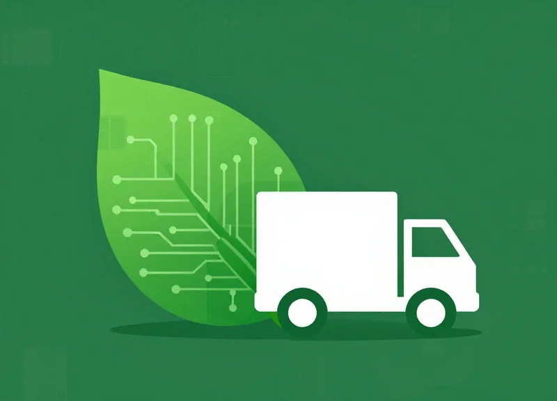 Flat vector illustration representing green logistics with a digital leaf and logistics symbols.