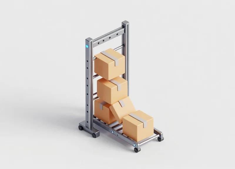 3D model of a gravity rack integrated with RFID sensors and antennas.