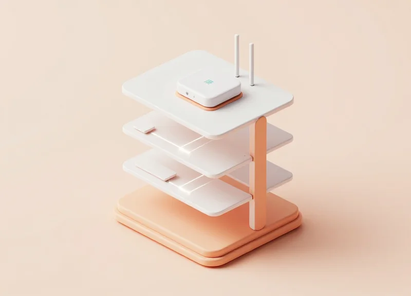 3D isometric layout of a smart shelf system with RFID sensors and weight detection modules