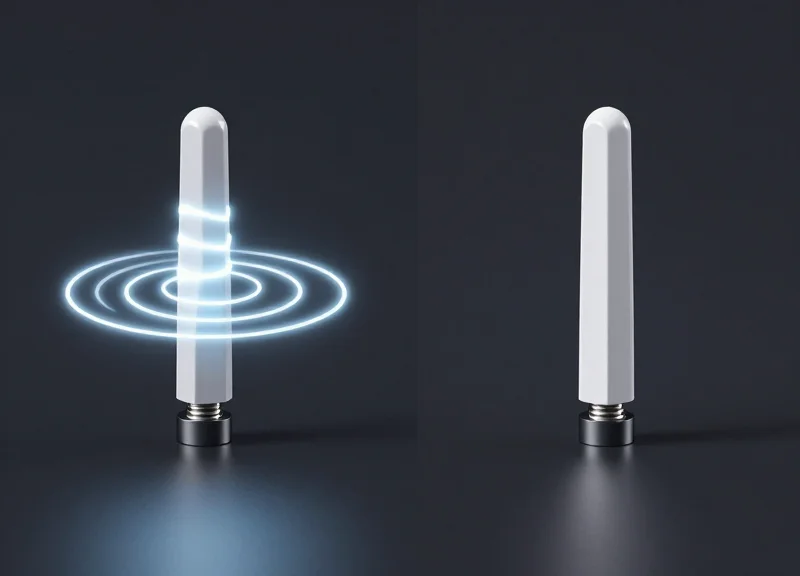 A side-by-side visual comparison of circular and linear RFID antenna signal patterns using light trails.