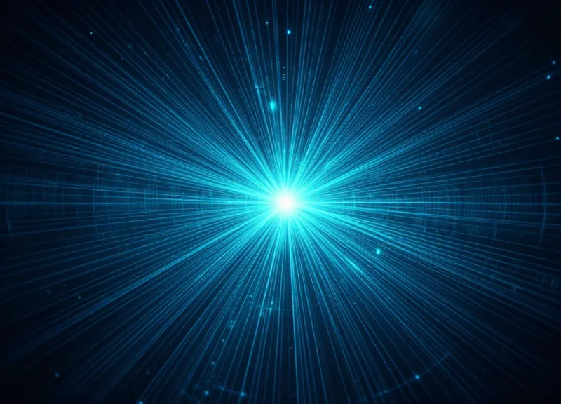 Abstract visualization of AI-driven beamforming with glowing data streams radiating from a central source