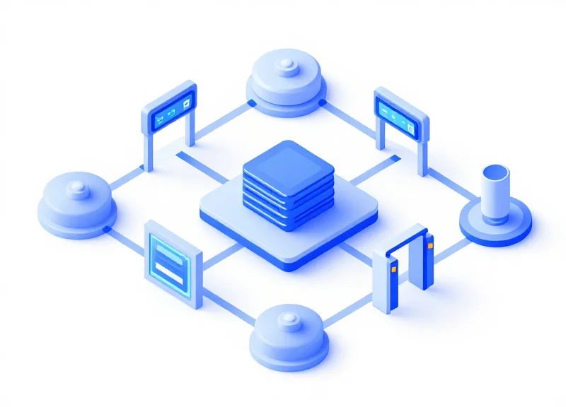 Interconnected smart warehouse ecosystem featuring RFID, ESL, and EAS components