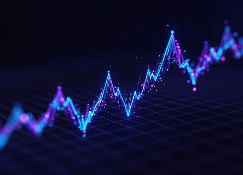 Abstract data visualization showing digital streams of inventory flow through a retail environment.