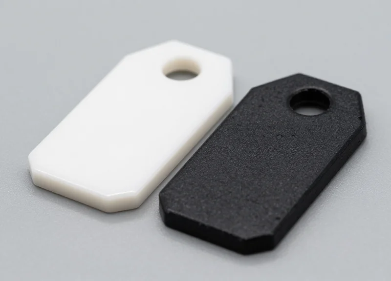 Close-up of high-performance ceramic and polymer industrial RFID tags