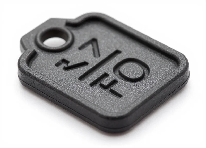 Macro close-up of a rugged, industrial-grade RFID tag with a high-durability polymer casing on a clean white background.