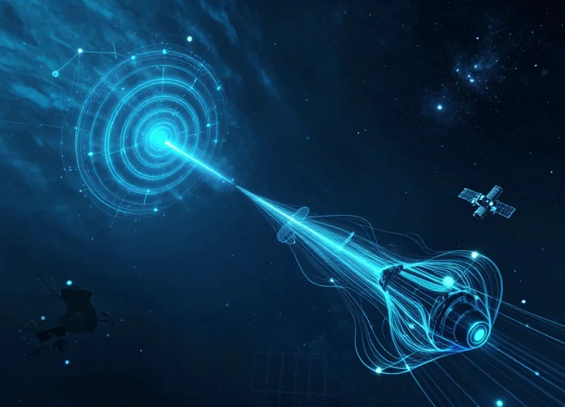 A conceptual digital artwork showing a split scene of deep ocean and outer space with glowing data nodes and signal waves representing RFID technology.