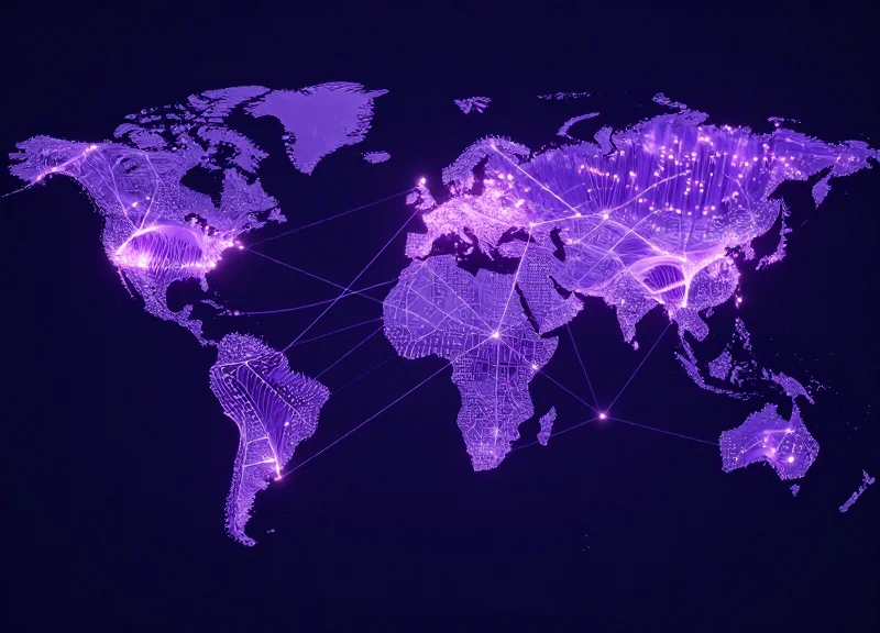 A futuristic network of glowing nodes representing AI and IoT integration.
