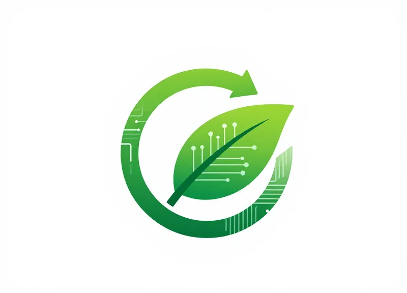 Flat vector illustration of a circular economy symbol integrated with digital circuits